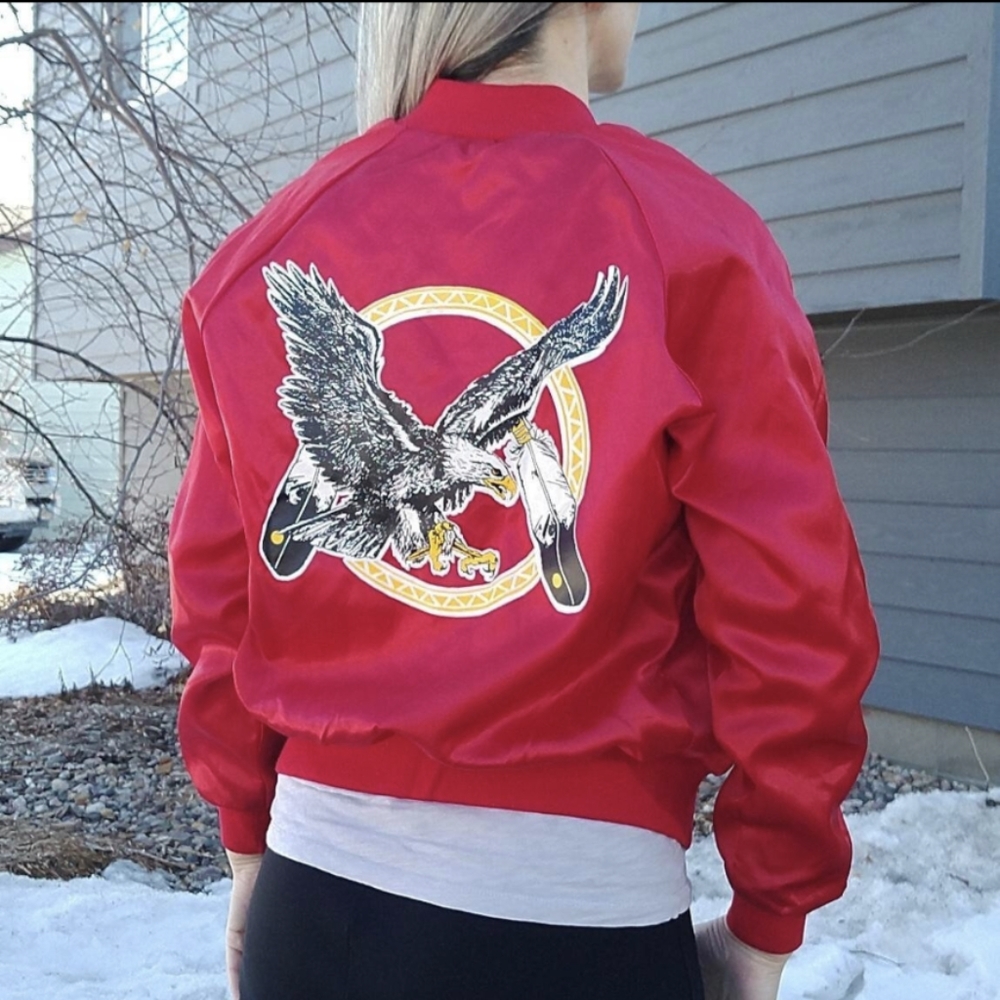 vintage SATIN BASEBALL JACKET eagle feather S